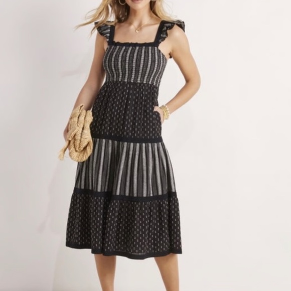 Vineyard Vines Jacquard Smocked Midi Dress Black White Women’s Size XXS - Picture 1 of 5